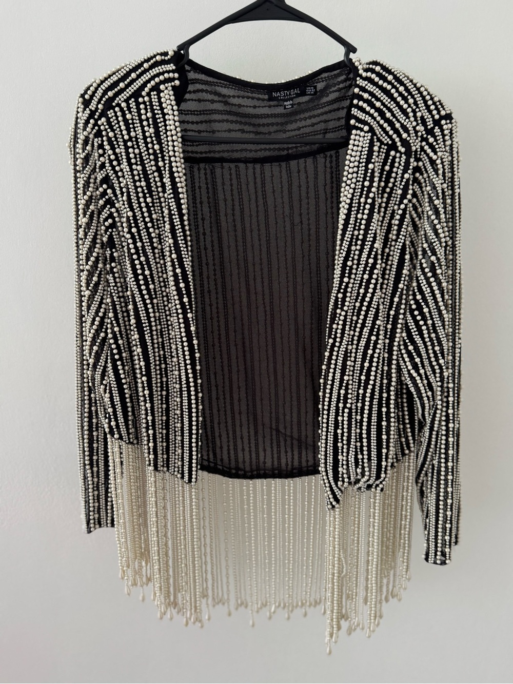 Nasty Gal Black & Ivory Beaded Fringe Cardigan